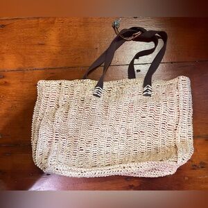 Quicksilver straw light tan shoulder bag EUC pink lining tote leather straps